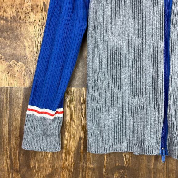 Eddie Bauer Womens Sweater Blue Gray Cardigan Full Zip Colorblock Ribbed M - Picture 3 of 13